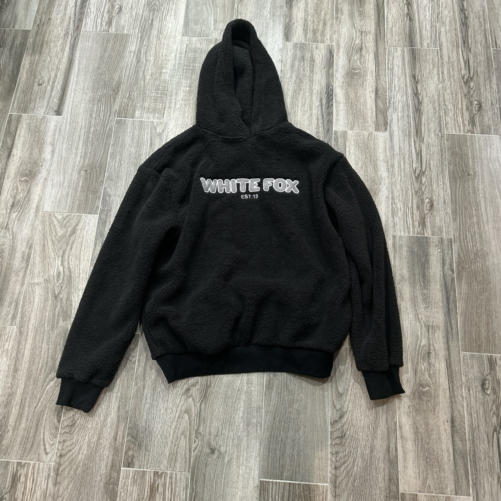 White Fox Black Sherpa Hoodie